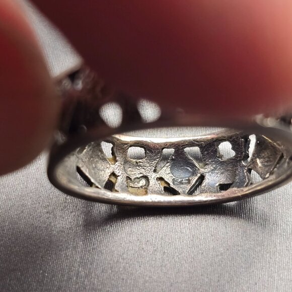 VTG Sterling Silver & Marcasite Lace Filigree 6.3mm Band Ring Size 7.5 Signed - Picture 6 of 7